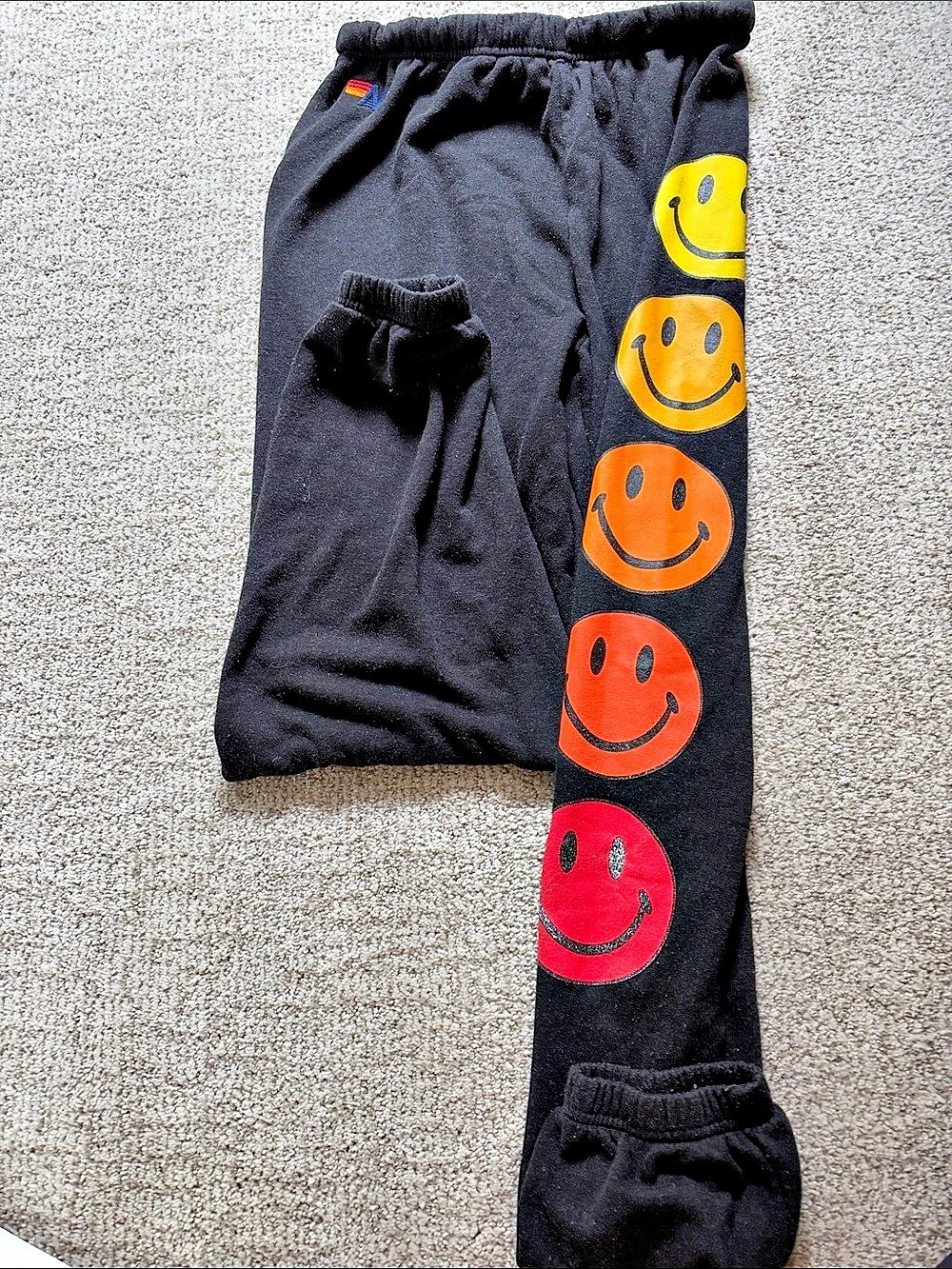 Aviator Nation Smiley Sweatpants Large Black Multicolor